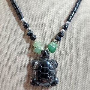 Hematite Jewelry Turtle Beaded Necklace Gray/Black 1” X 18”L